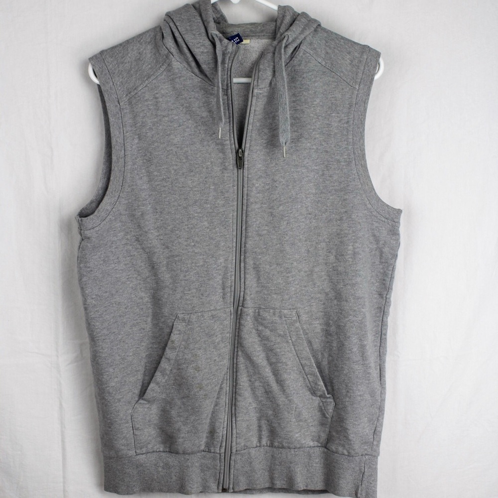 Sleeveless Gray Hooded Sweatshirt
